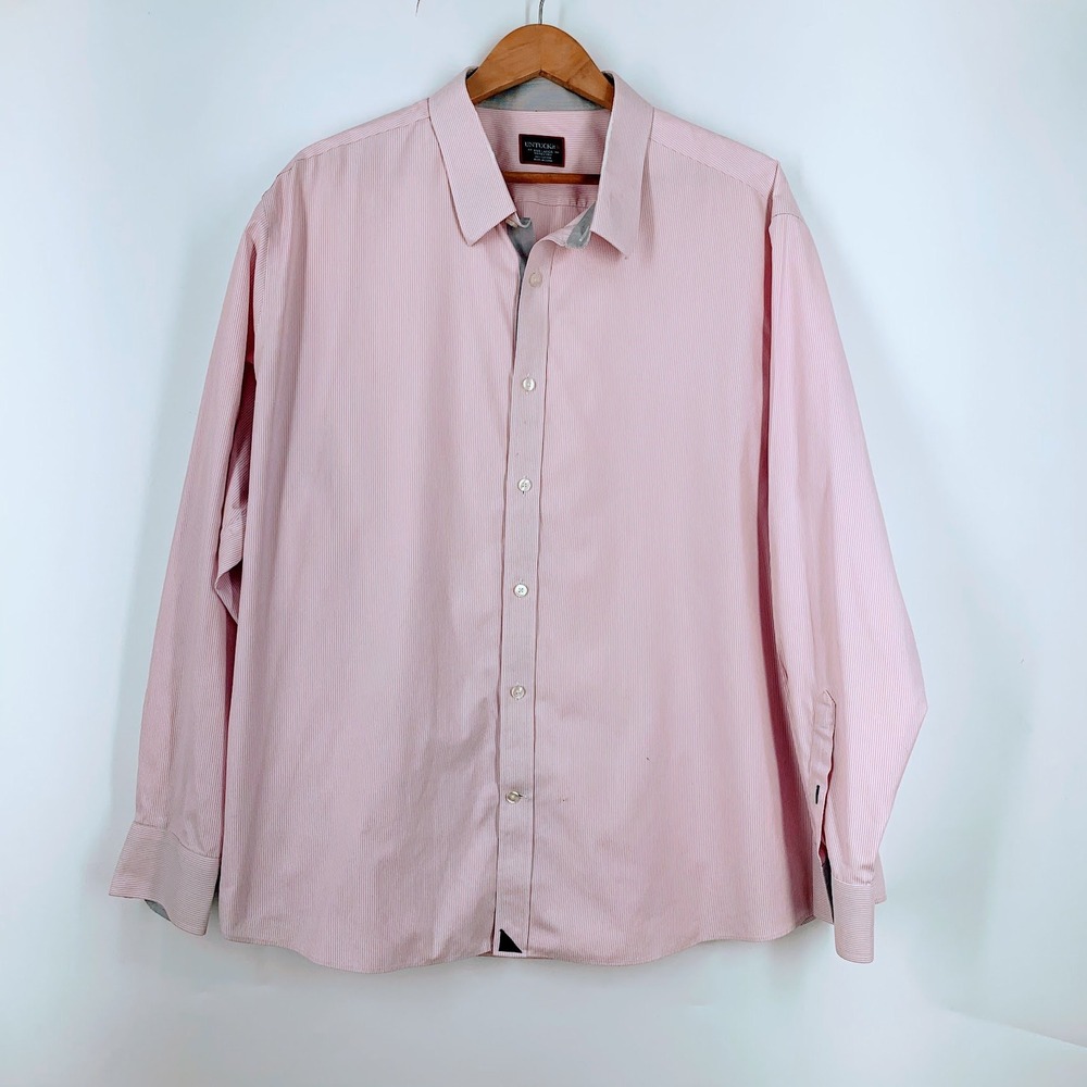 UNTUCKit Mens XXXL Pink White Micro Stripe Wrinkle Free Cotton Button Down Shirt